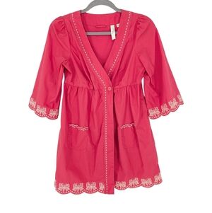 Anthropologie Feather Bone Wing Away Butterfly Embroidered Top Pink XS